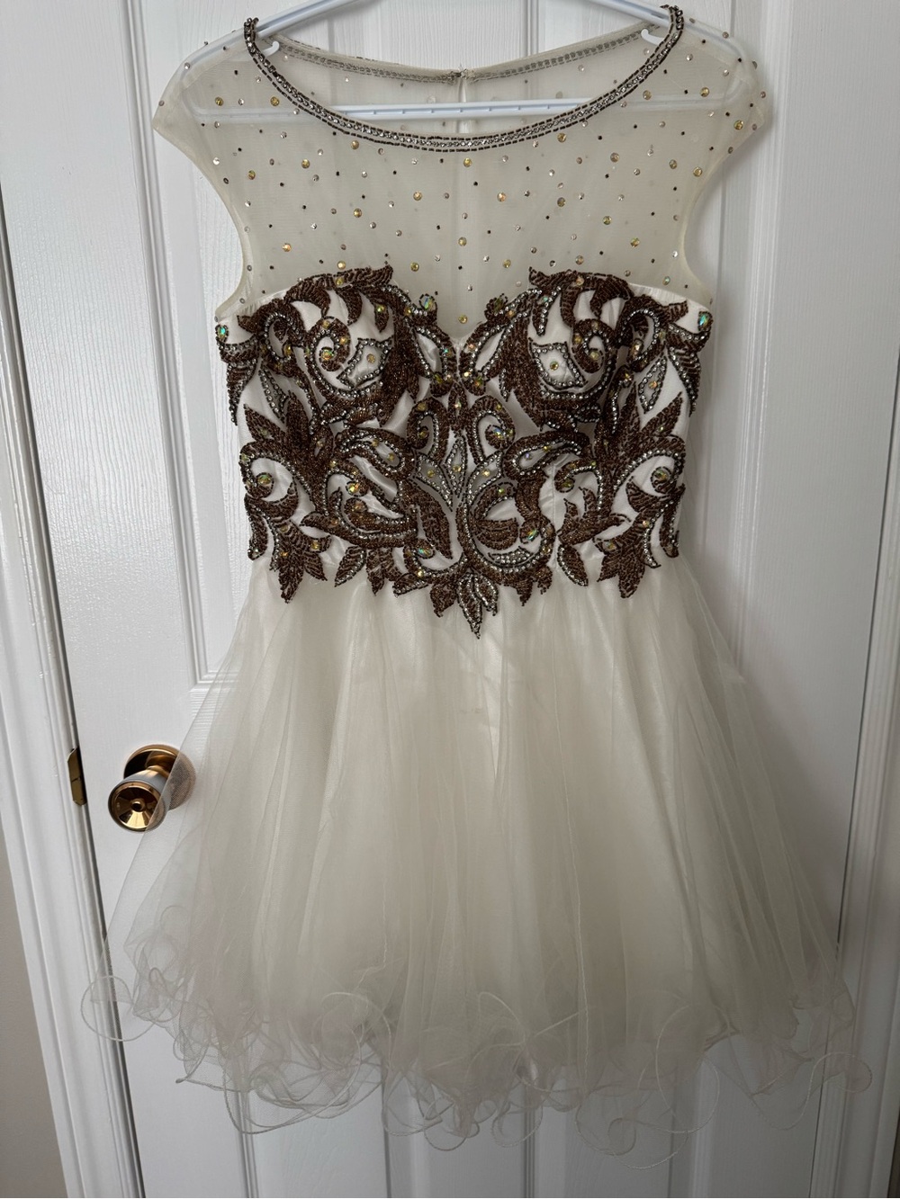 Dave&Johnny Ivory Tulle Dress with Bronze Embellished Bodice